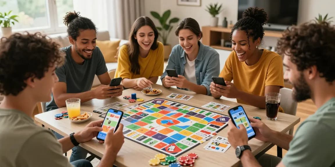 Friends enjoying Card Rummy gameplay at https://cardrummyapp.com.pk/, showcasing smartphones and snacks.