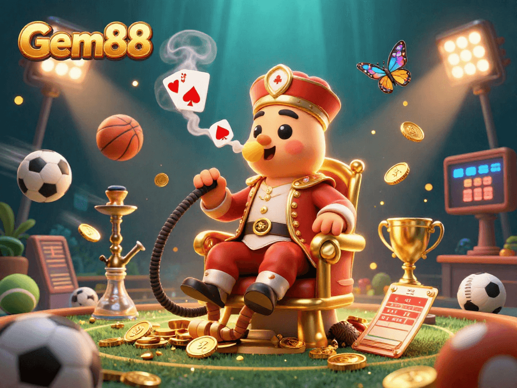 Bet on Gem88's dynamic sports scene with immersive 3D casino illustration.