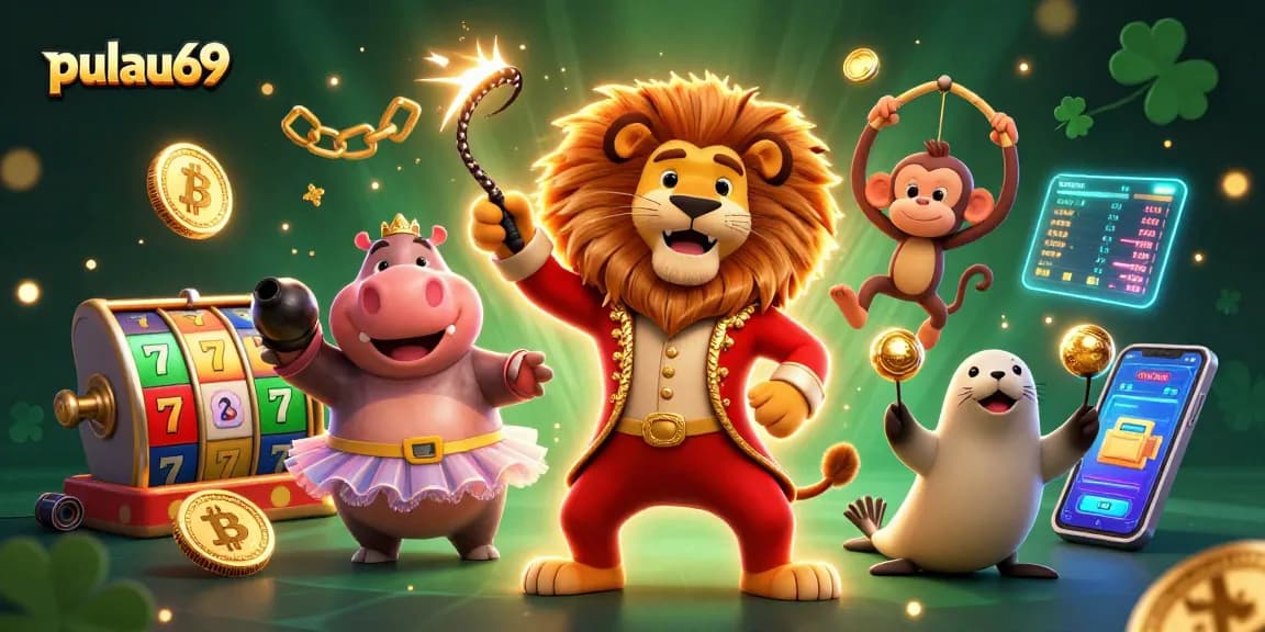 Experience thrilling slots with pulau69 through a vibrant circus-themed 3D illustration!