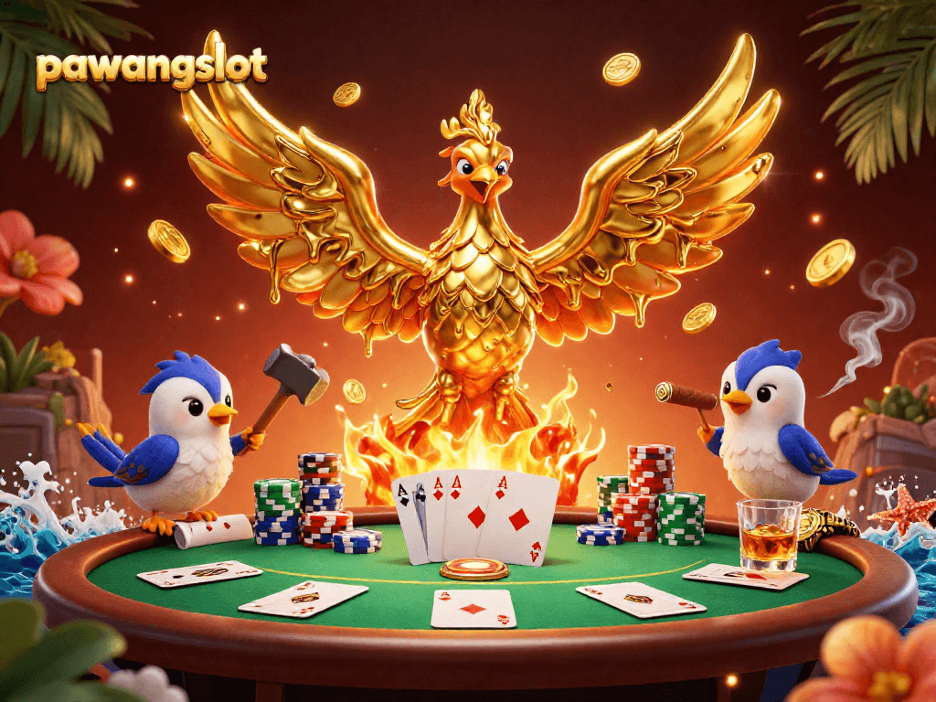 Menggali keseruan bermain di pawangslot dengan phoenix emas, chip poker, dan suasana kasino yang menggoda.