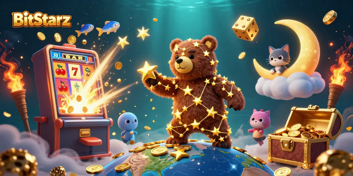 Experience the excitement of BitStarz with a stunning 3D casino illustration showcasing festive elements.