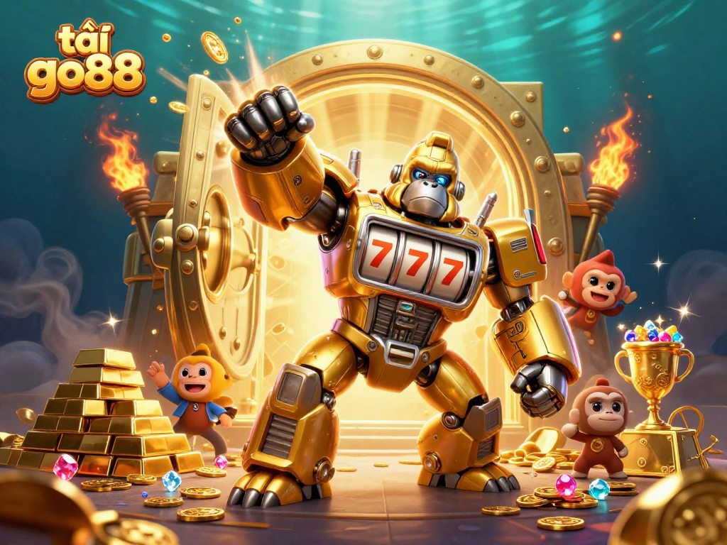 Experience thrilling wins at tải go88 with a vibrant 3D casino-themed illustration full of treasures.