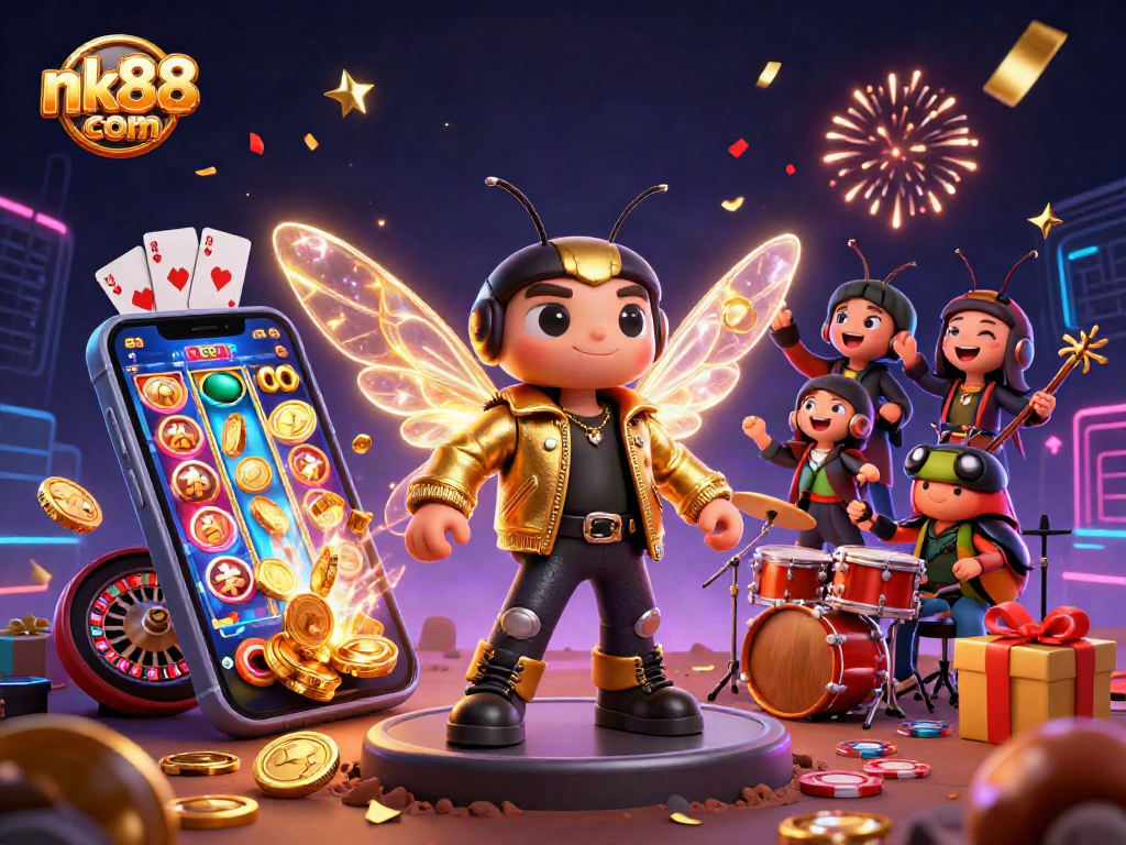 Join the excitement at nk88 com with our 3D casino characters celebrating winning moments amidst vibrant gaming elements.