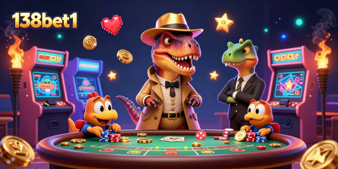 Experience thrilling blackjack with the 138bet1 velociraptor card counter surrounded by colorful arcade elements.