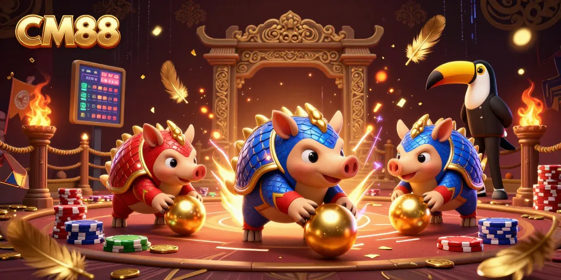 Engage with CM88's dynamic casino theme featuring playful pangolins and vibrant gaming elements.