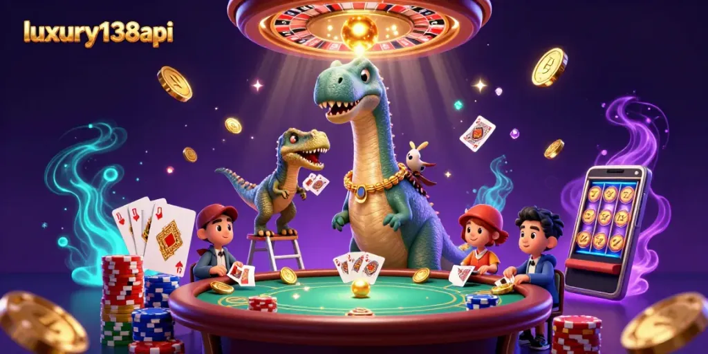 Experience thrilling gameplay at luxury138api with a vibrant casino atmosphere featuring a dinosaur distributor.