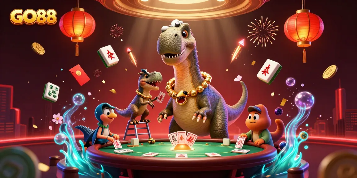 Engage in electrifying gaming action at GO88 with vibrant casino elements and dynamic characters.