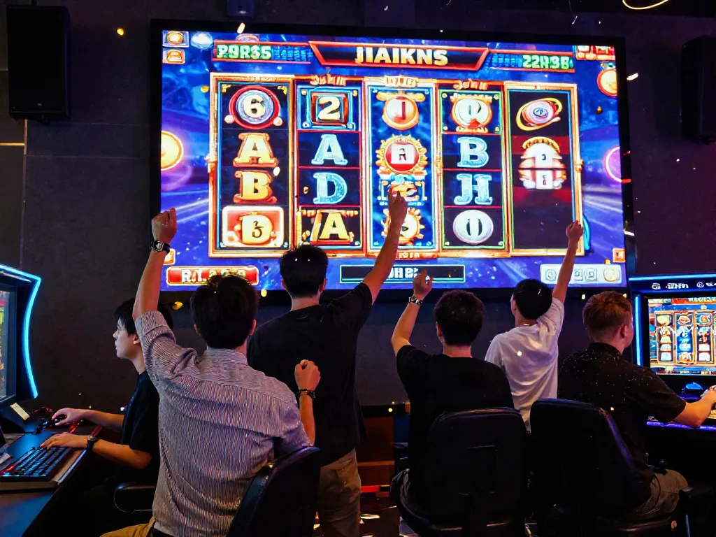 Excited players celebrating a slot jackpot in an engaging live gaming environment