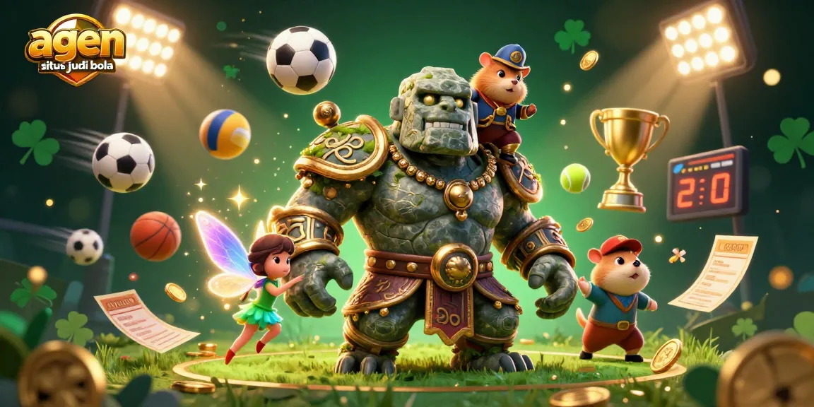 Engage dynamic action with agen situs judi bola in a vibrant 3D scene of sports betting excitement.