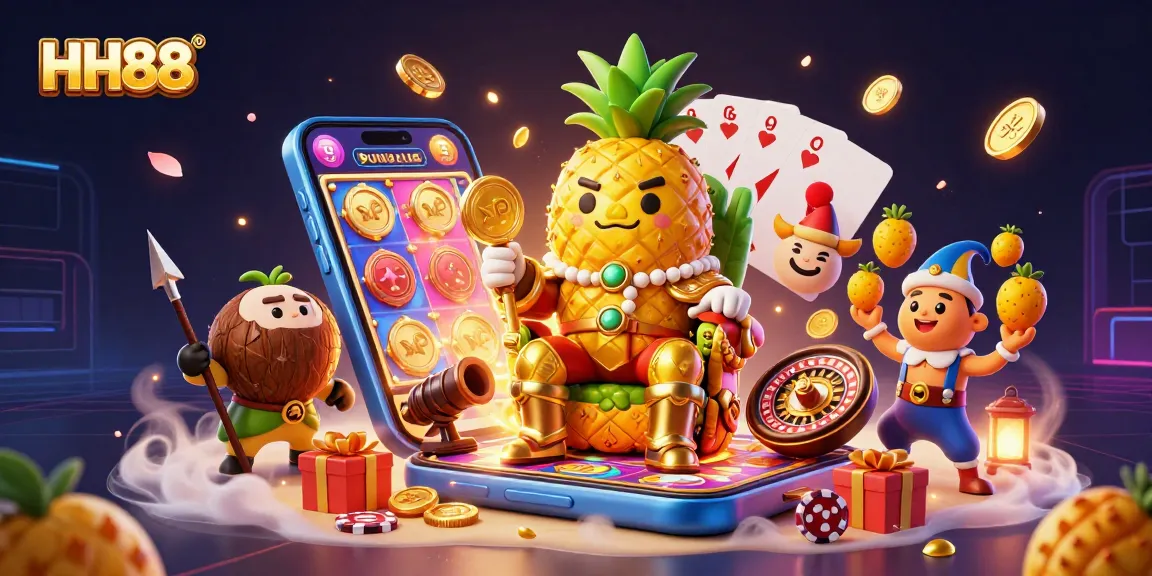 Join the fun at HH88 casino with dynamic characters, colorful slot games, and vibrant energy!