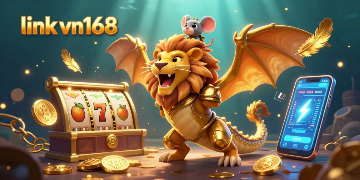 Experience thrilling gaming with link vn168 featuring a chimera in golden armor amidst dynamic casino symbols.