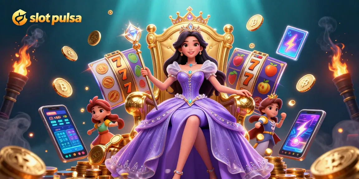 Rasakan permainan slot pulsa yang mengasyikkan dengan simbol yang cerah dan hadiah emas dalam ilustrasi yang memikat ini.
