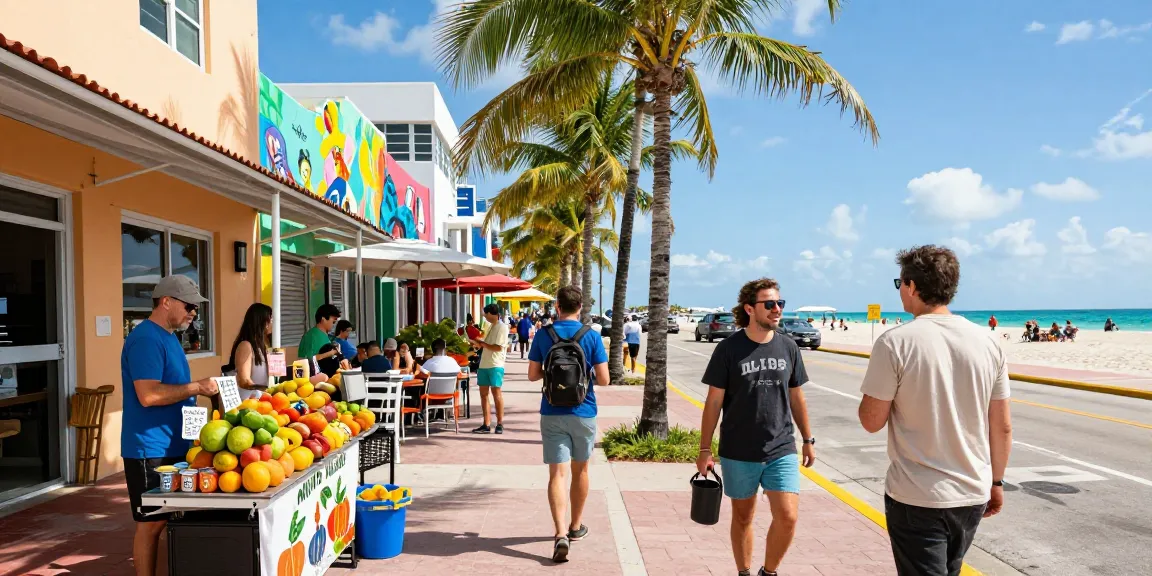 Pengunjung menjelajahi budaya lokal di Miami 4D dengan suasana kota yang cerah dan mural berwarna-warni.