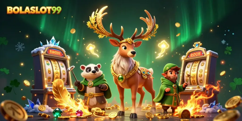 Engage with BOLASLOT99's dynamic slot gaming adventure featuring charming characters and vibrant symbols.