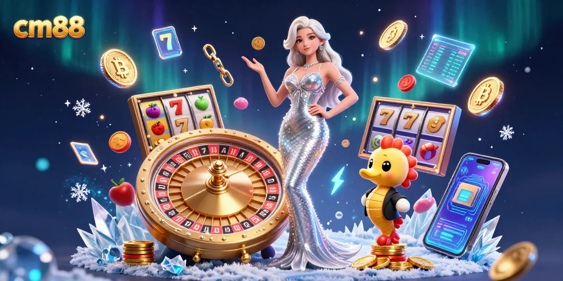 Engage with cm88 at a vibrant casino scene, featuring a glamorous mermaid and seahorse beside a roulette wheel.