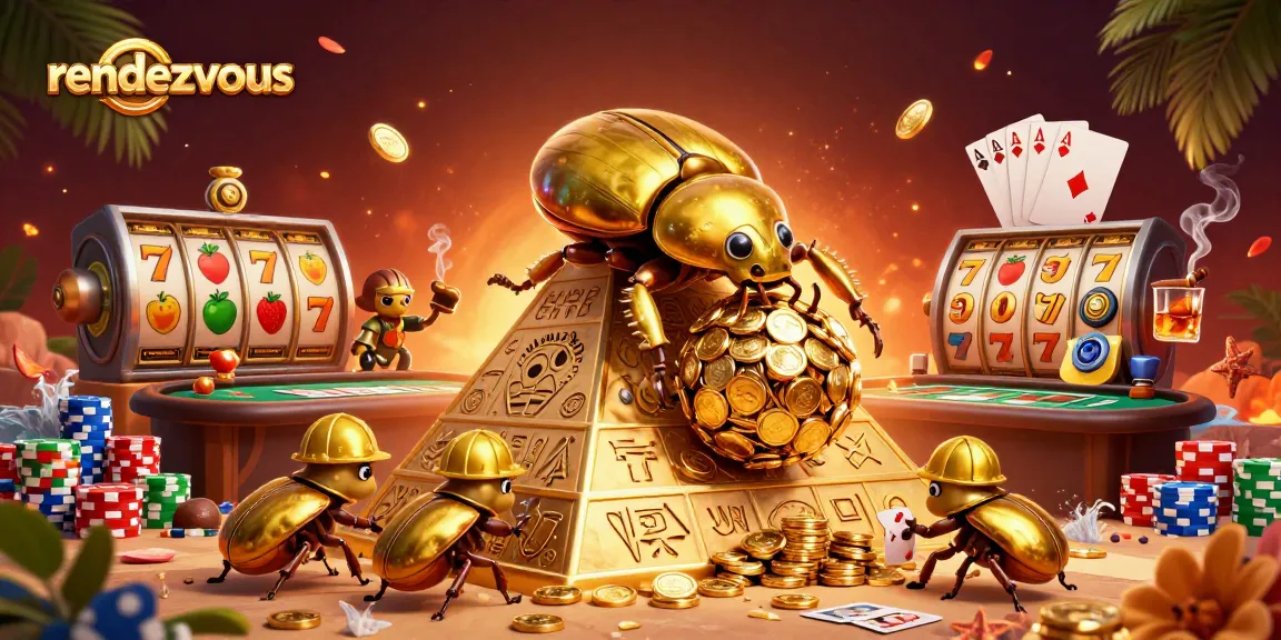Rendezvous menciptakan momen perjudian yang menyenangkan dengan simbol slot dan koin emas.