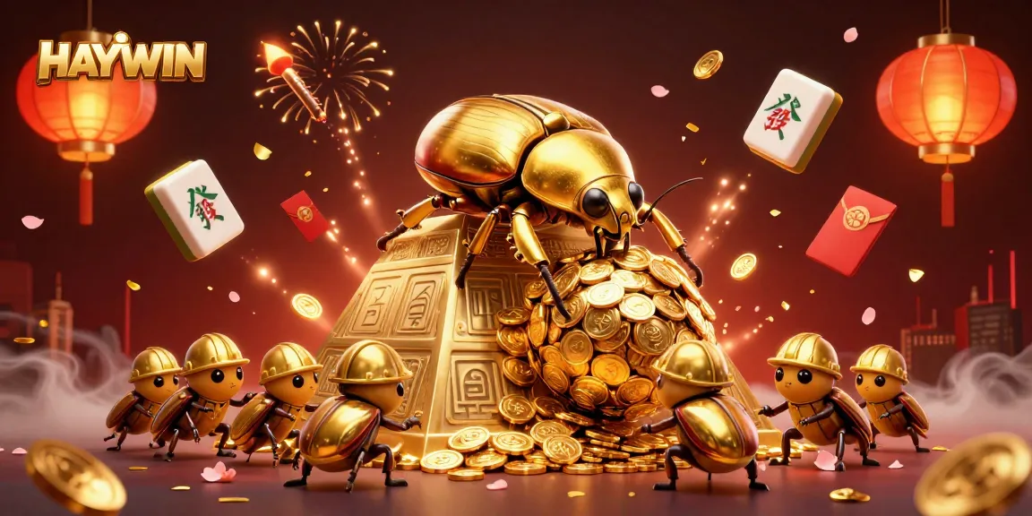 Experience the excitement of HAYWIN's casino adventure with golden beetles and colorful game elements.