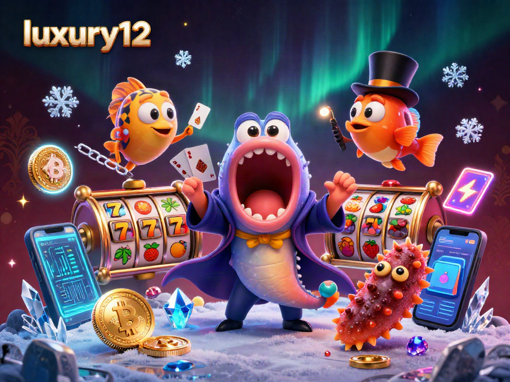 Luxury12 menampilkan aksi slot dengan simbol dan elemen terang dalam ilustrasi 3D.
