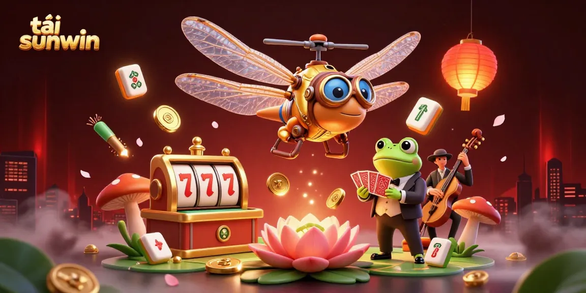 Experience the thrill of tải sunwin with dynamic gaming elements surrounding whimsical characters in a vibrant casino.
