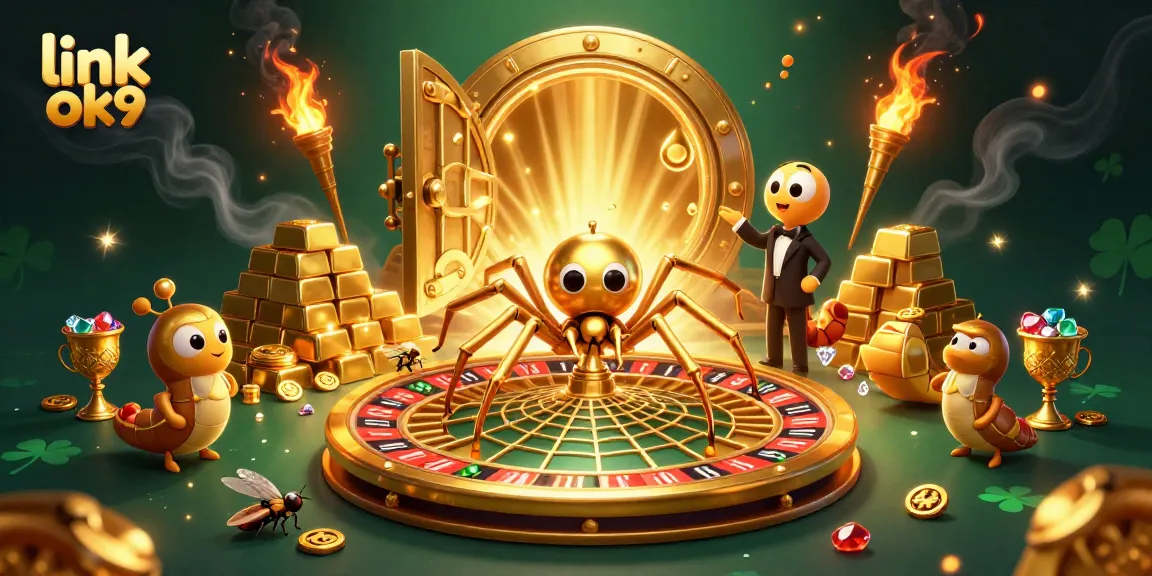 Engage in gaming action at link ok9, where a cartoon spider spins a roulette wheel web while a centipede croupier oversees the betting.