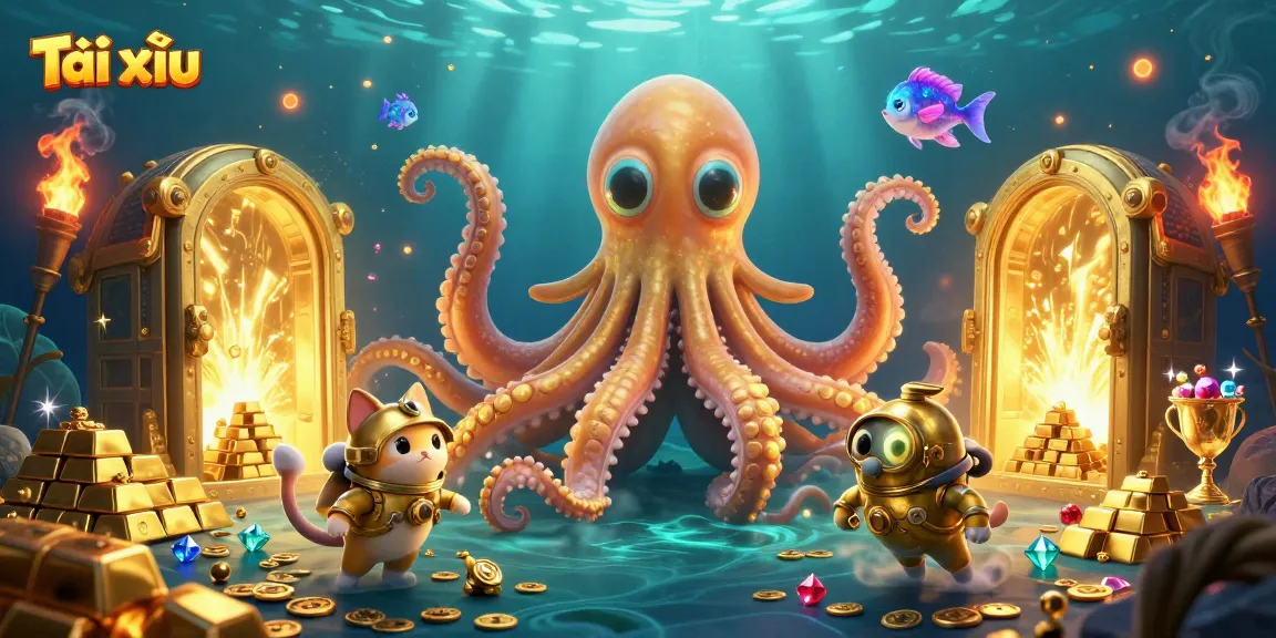 Roll the dice with Tài xỉu at an extravagant 3D casino scene, featuring a kraken and treasure.