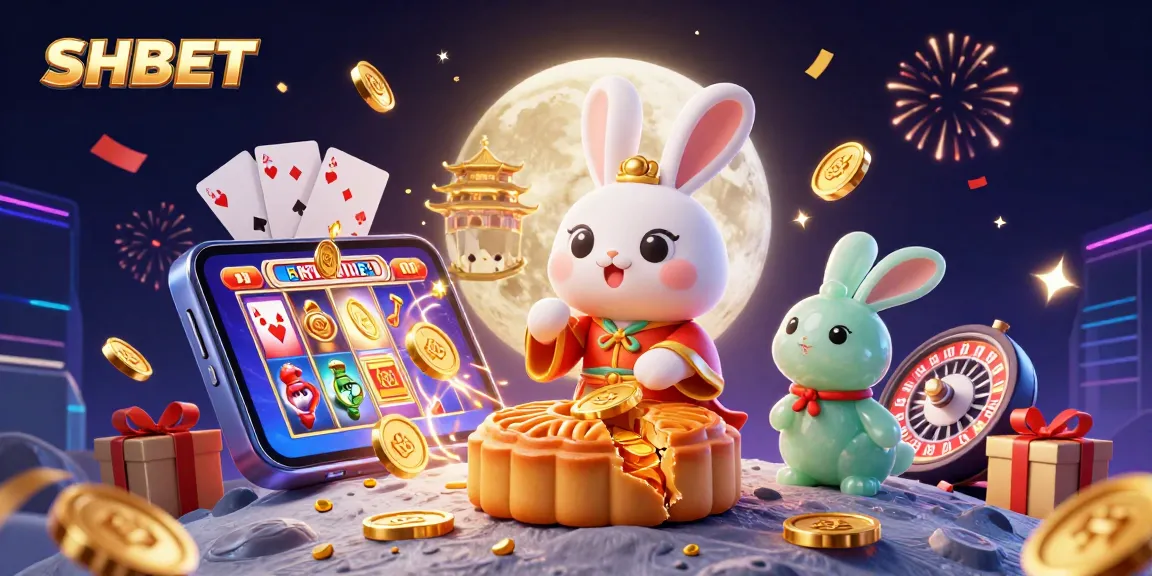 Experience thrilling games at SHBET with a festive scene featuring traditional elements and vibrant casino symbols.