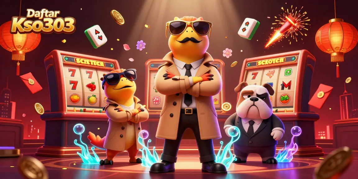 Daftar Kso303 menampilkan raptor lucu beraksi di lounge kasino VIP dengan simbol slot yang menawan.