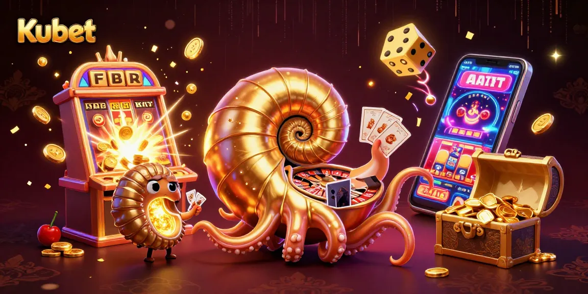 Kubet menghadirkan ilustrasi 3D kartun yang menampilkan nautilus dan elemen kasino yang menarik.