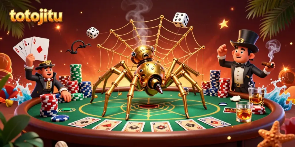 Engage in thrilling poker moments with totojitu featuring a golden spider and a fly gentleman.