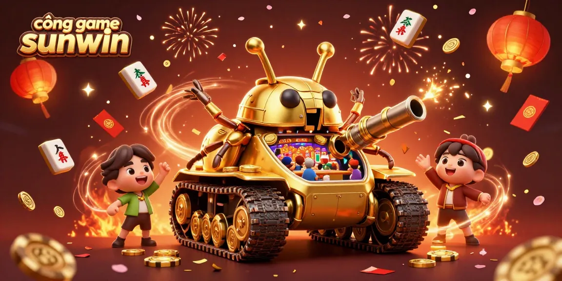 Play mini games at cổng game sunwin in an ultra-detailed casino illustration with vibrant celebratory elements.