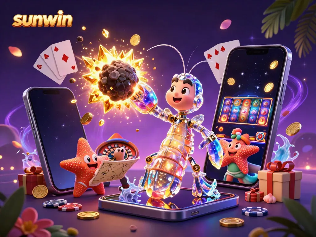 Experience thrilling slot action with sunwin in this colorful 3D casino scene bursting with gameplay excitement.