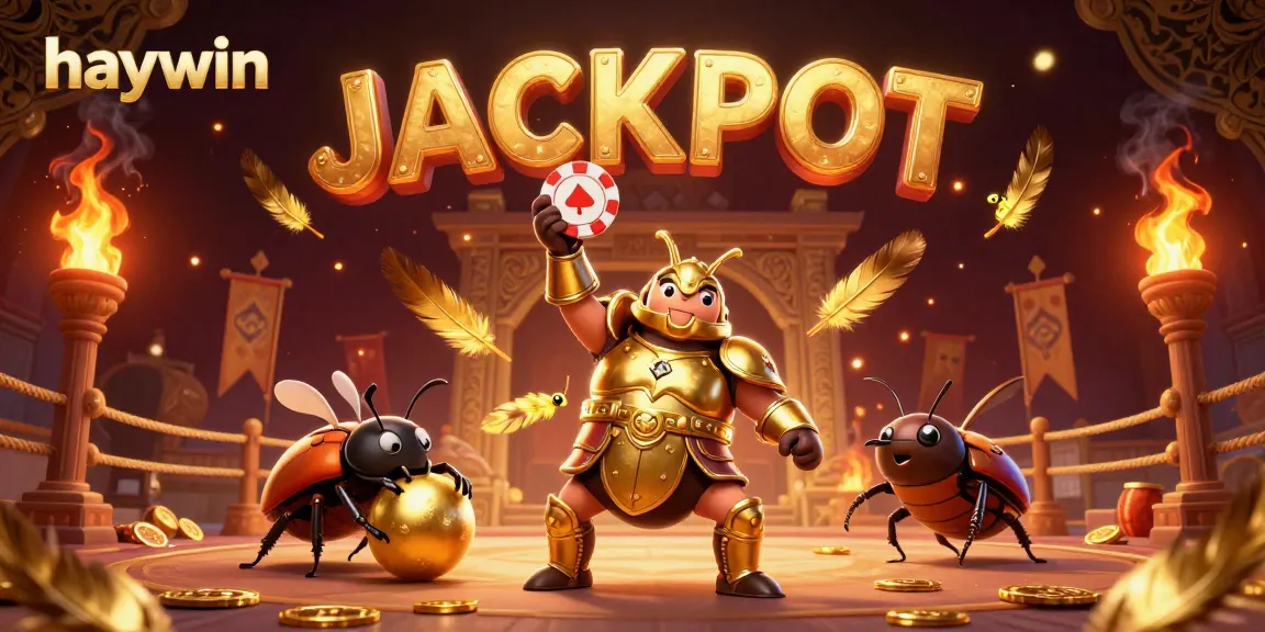 Engage with haywin's thrilling casino action featuring a 3D beetle in armor lifting a poker chip.