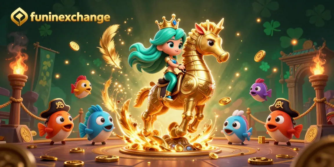 Experience funinexchange's vibrant gaming world with a mermaid, seahorse, and festive atmosphere.