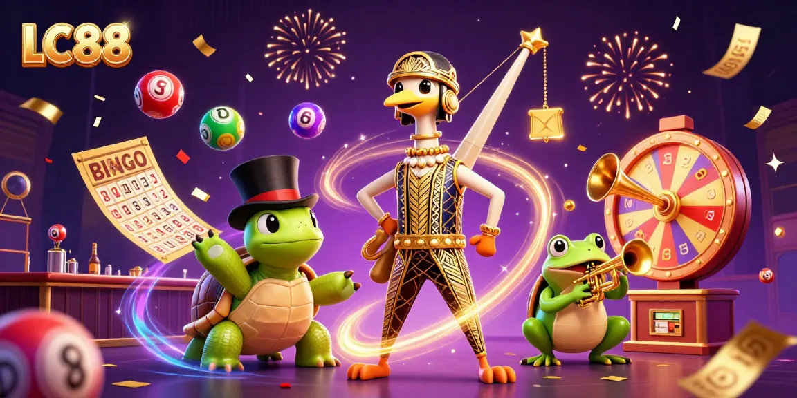 LC88 interactive gaming scene with vibrant characters and dynamic lottery elements