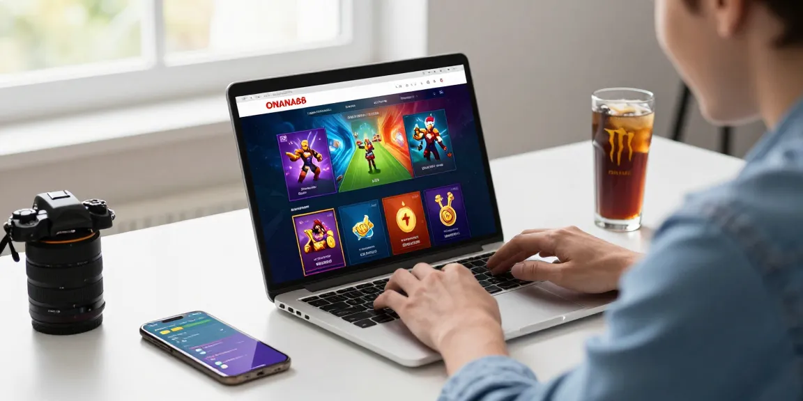 Excited user engaging with ONANA88 online gambling platform interface during gameplay, showcasing vibrant graphics and a modern workspace.