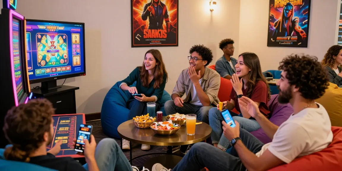 Friends enjoying gaming session at home, highlighting deposit tanpa minimal options.
