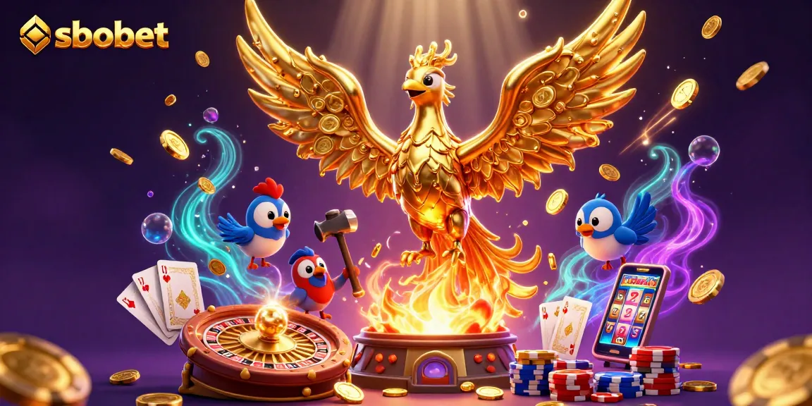 Experience sbobet sports betting excitement with a molten phoenix themed casino illustration.