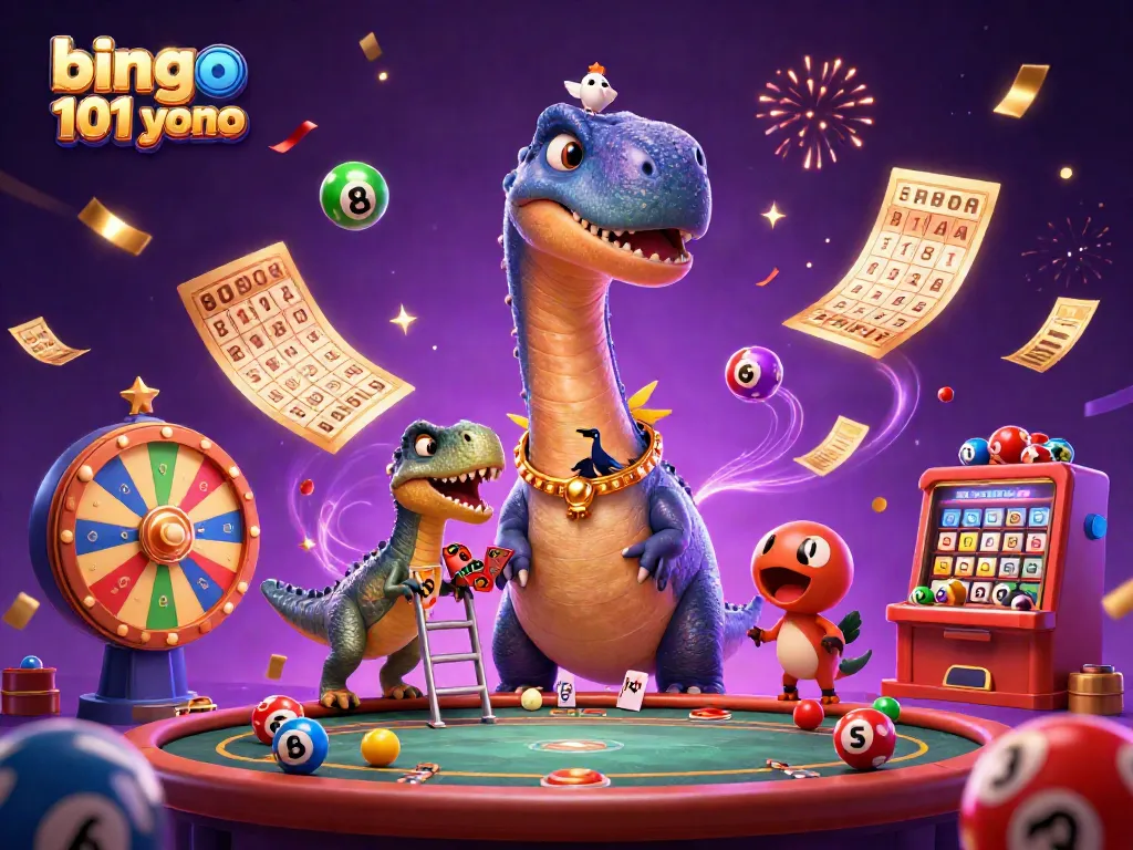 Experience vibrant bingo action with bingo 101 yono in an exciting casino scene featuring animated characters.