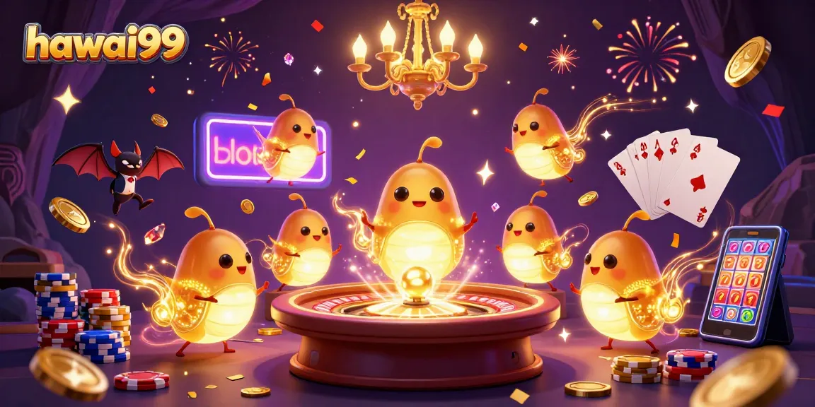 Experience the vibrant hawai99 cave casino with glowing characters and dynamic gambling elements.