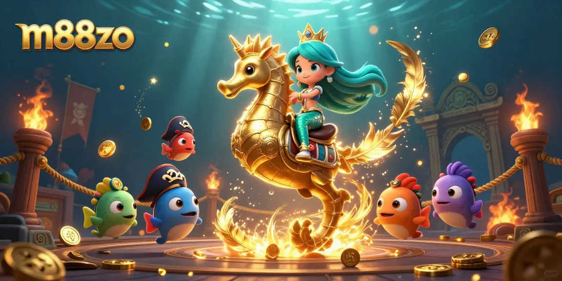 Engage in thrilling gambling adventures with m88zo's vibrant illustration of a mermaid princess in a casino arena.