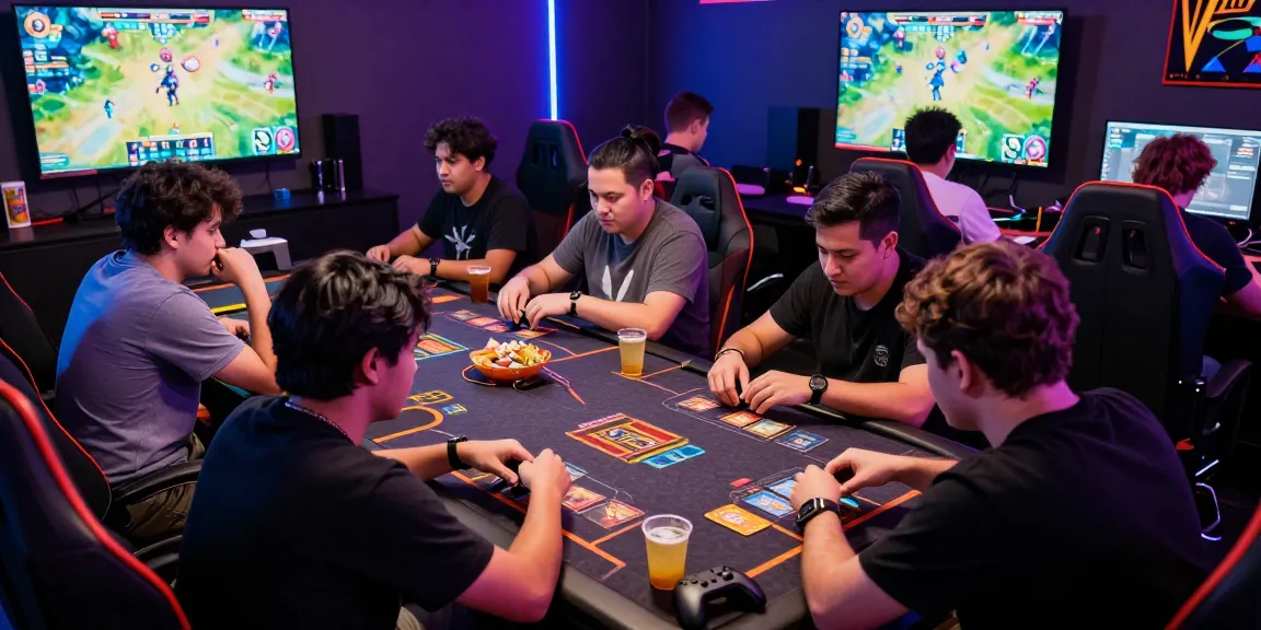 Players at a sunwin gaming lounge enjoying card games in a vibrant atmosphere.