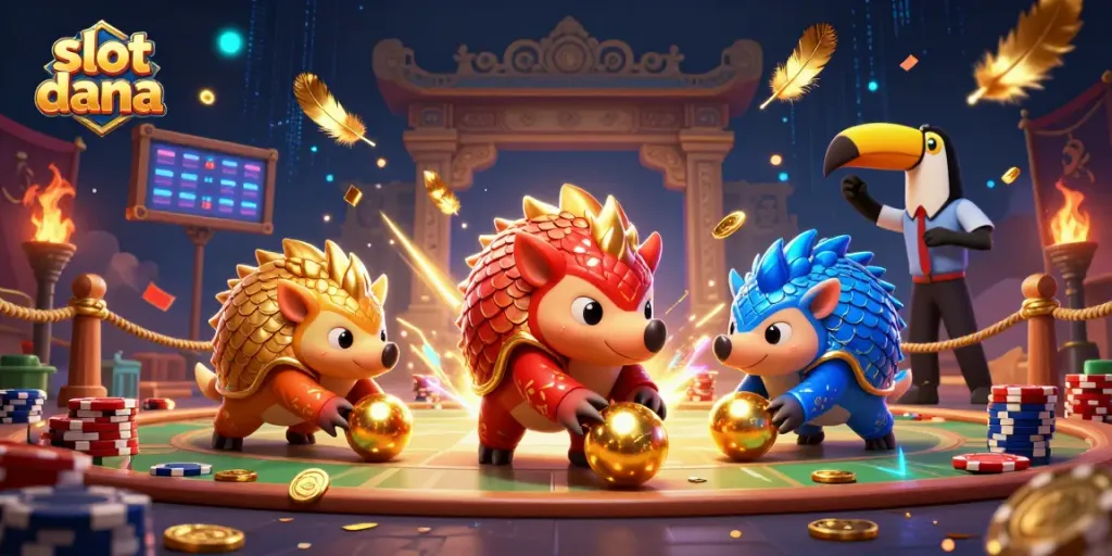 Slot dana memukau dalam ilustrasi kasino digital yang penuh warna dan detail.