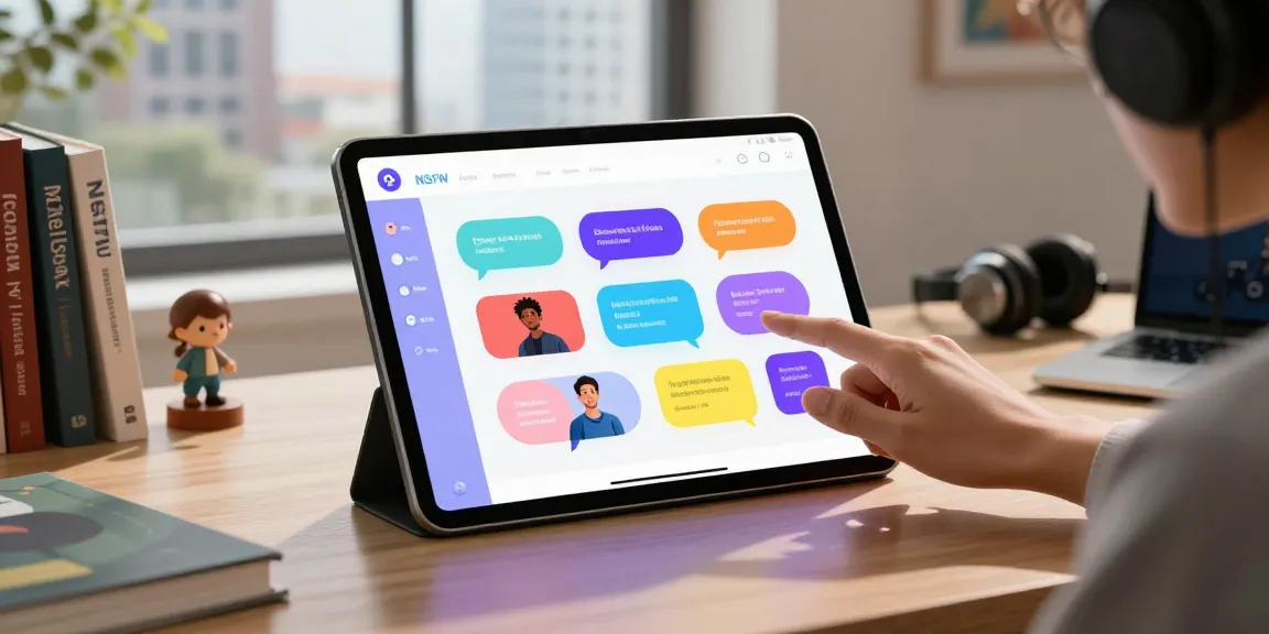 Interactive NSFW AI interface engaging users with colorful characters in a modern workspace.