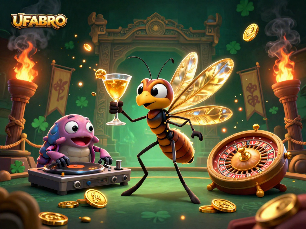Experience thrilling gameplay with UFABRO's stunning casino mascot illustration featuring slots and roulette.