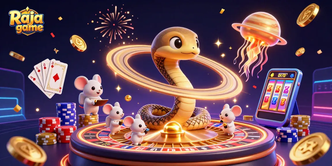 Engage in exciting gameplay with Raja game, featuring a vibrant casino scene with cosmic elements and dynamic betting actions.