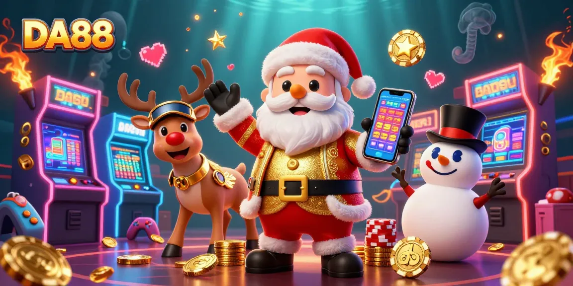 Experience the excitement of DA88 with Santa and friends in a vibrant casino scene.