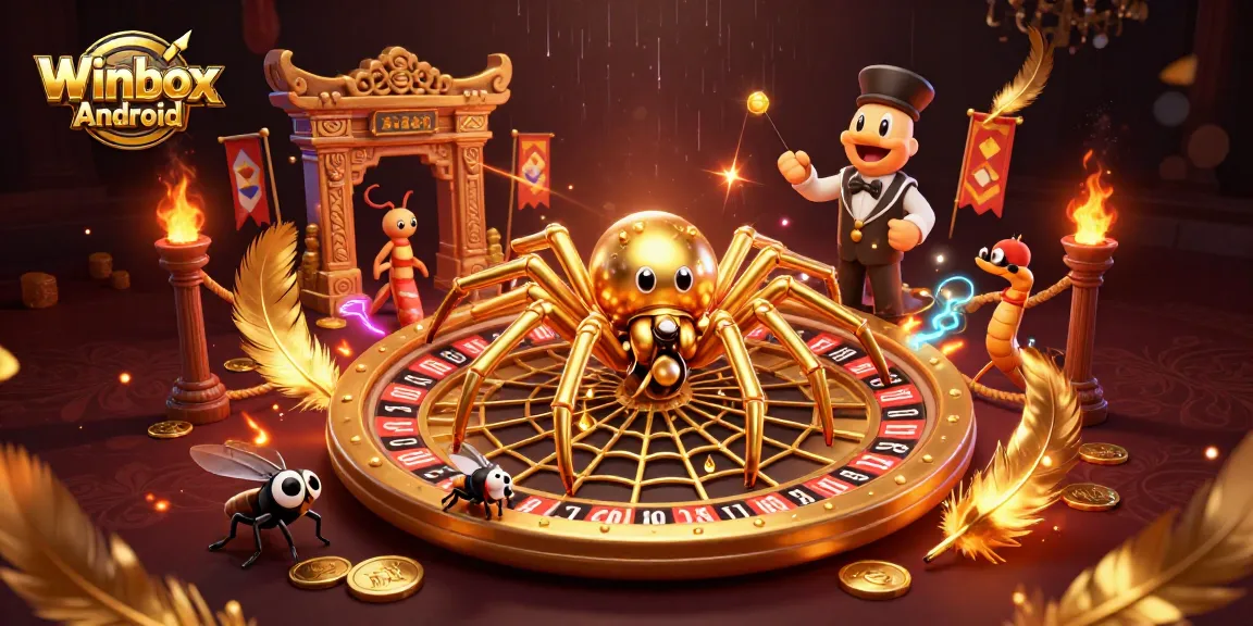 Experience thrilling bets with Winbox Android as a golden spider spins fortunes in a dynamic casino scene.