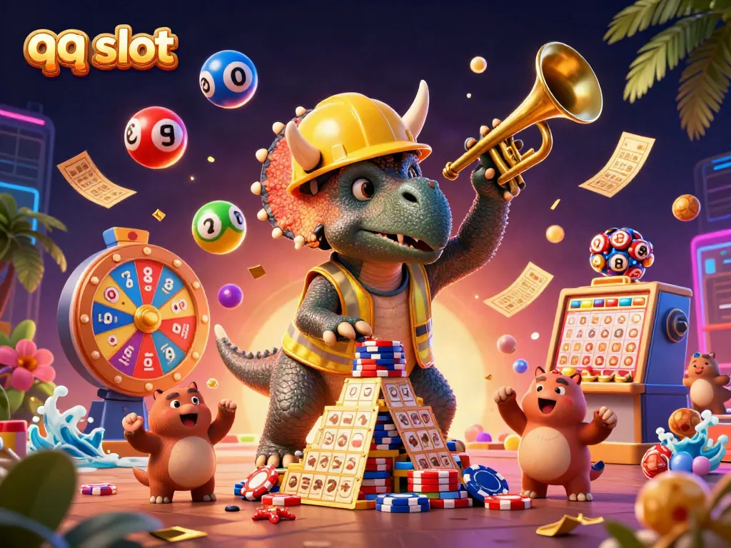 Engage with thrilling qq slot gaming as colorful elements celebrate a vibrant casino scene.
