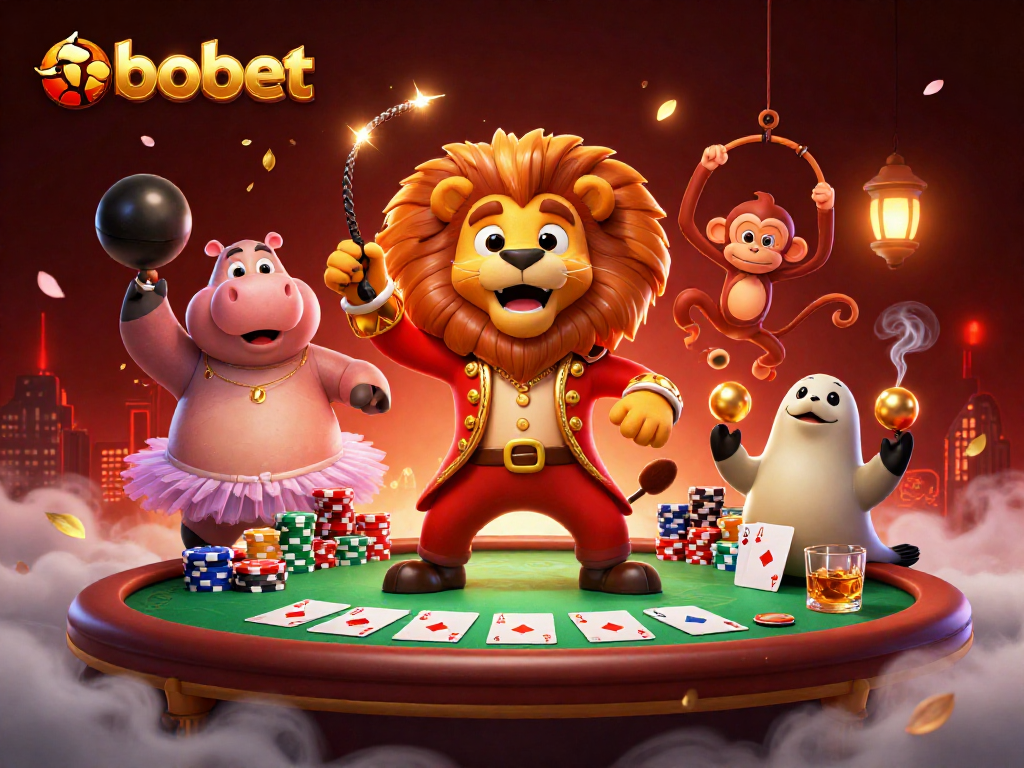 Experience sbobet betting excitement as a lion ringmaster, hippo, monkey, and seal engage in high-stakes action.