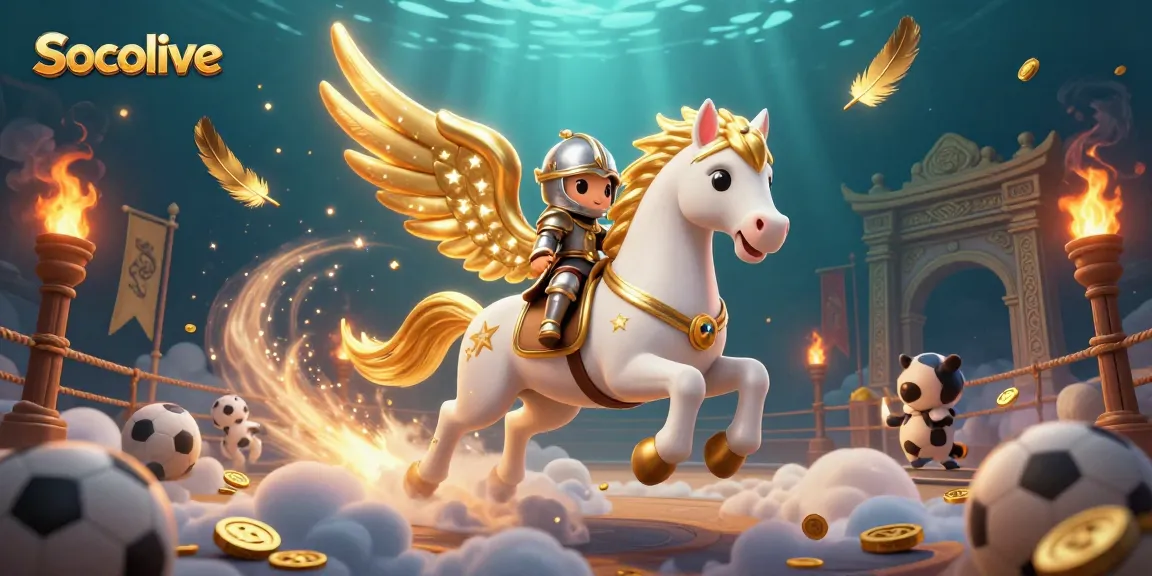 Socolive offers engaging sports betting action with a celestial horse and knight in a dynamic gambling scene.